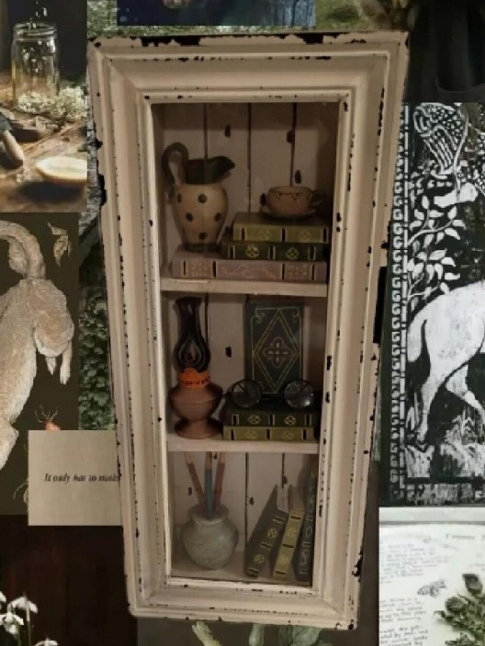 VTG 2001 Dennis East Distressed Cream Rustic Shadow Box Wall Shelf